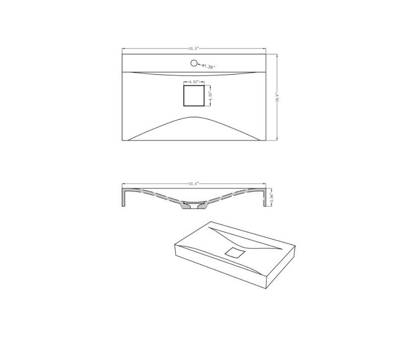 31.5" RECTANGULAR CONCRETE BOWL Counter Top Sink - ShoppingDetangled